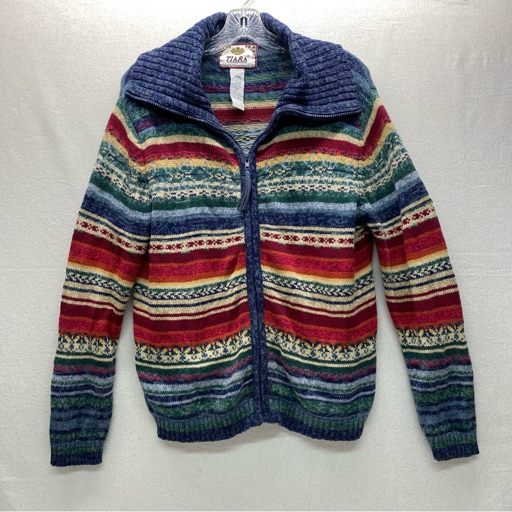 Vintage Tiara International Large Multicolor Knit Zip-Up Sweater/Cardigan READ